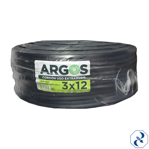 CABLE USO RUDO ARGOS 3X12 AWG NEGRO (ROLLO 100 MTS)