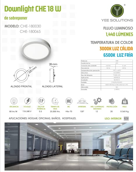 YEE DOWNLIGHT SOBREPONER 18W 3000K 1440LM CHE-180030