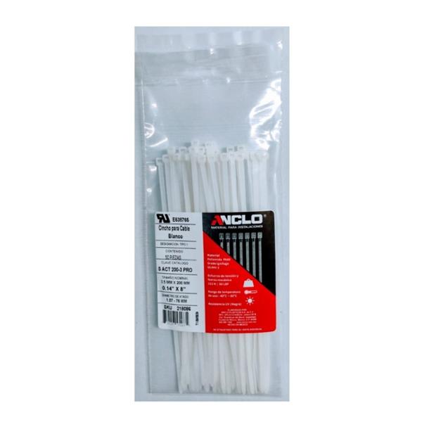 ANCLO CINCHO PARA CABLE 2.5 X 200MM TRANSPARENTE (100 PZAS)