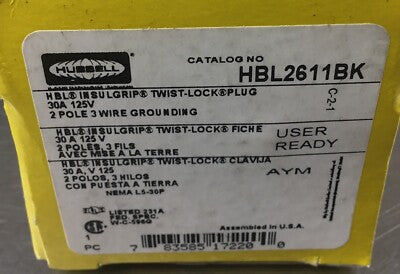 HUBBELL CLAVIJA T LOCK INSULGRIP 2P 3H 30AMP 480V