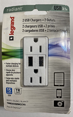 LEVITON CARGADOR 2USB C DPLX TAMPER RESISTANT 15A 125V BLANCO
