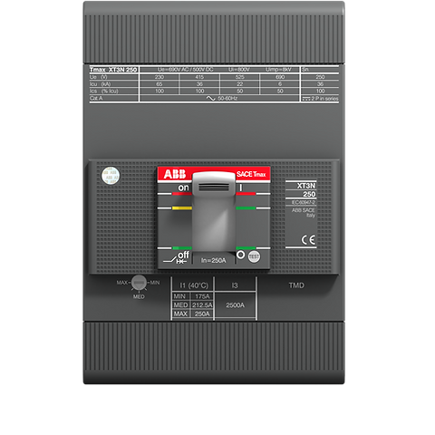 ABB INTERRUPTOR TMAX XT3N DE 160 AMP. 3 POLOS SIN TERMINALES PARA CABLE RELEVADOR TMD