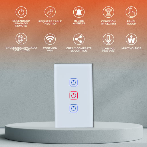 TECNOLITE SWITCH TACTIL 3GWIFI+RF+L+N 100-240V BLANCO