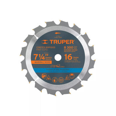 TRUPER SIERRA P/MADERA 16DIENTES/CARBURO-7 1/4