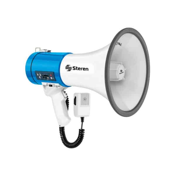 STEREN MEGAFONO DE MANO CON LECTOR DE MEMORIAS USB Y SD DE 25W
