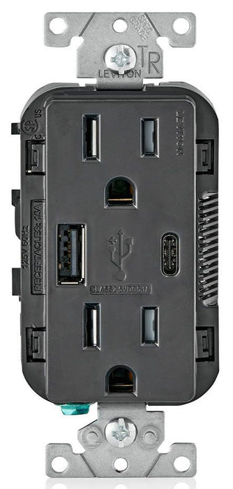 LEVITON DECORA RECEP DUPLEX TR C/USB 15AMP 125V NEGRO