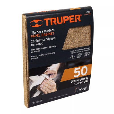 TRUPER LIJA P/MADERA GRANO 50 PAPEL CABINET