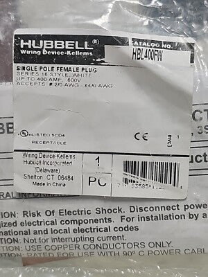HUBBELL SINGLEPOLE 400A FEMALE PLUG WHITE HBL400FW