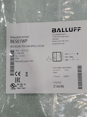 BALLUFF SENSOR INDUCTIVO BLOQUE 30x10x6 PNP NA RAS SN3mm PA6-GF30 CABLE-CONEC M8 3P