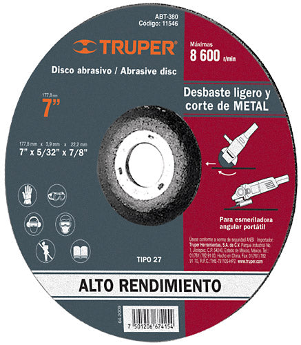 TRUPER DISCO ABRASIVO P/CORTE METAL 7  X 5/32