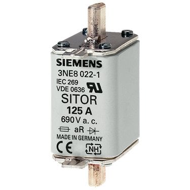 SIEMENS CARTUCHO DE FUSIBLES SITOR CON CONTACTOS DE CUCHILLA NH00 ENTRADA: 125 A GS UN AC: 690 V UN DC: 250 V INDICADOR DE FUSION SUPERIOR
