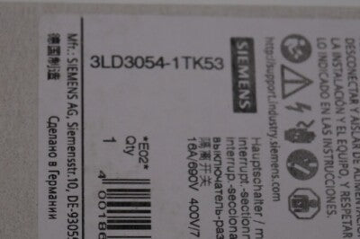 SIEMENS INTERRUPTOR SECCIONADOR 3LD3 16A ROJO/AMA 1NC+1NA