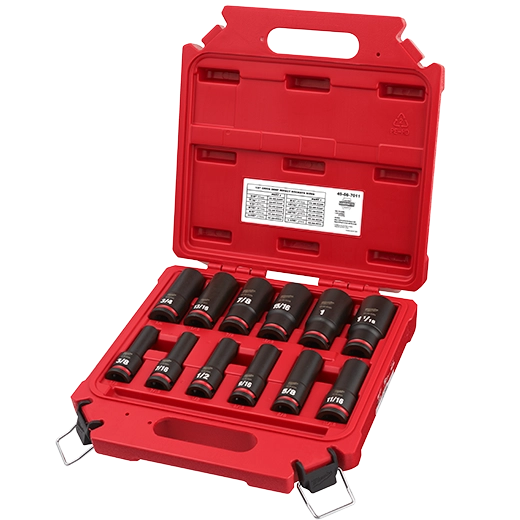 MILWAUKEE JUEGO DE 12 PIEZAS DE CUBOS PROFUNDOS BOCA DE 1/2"