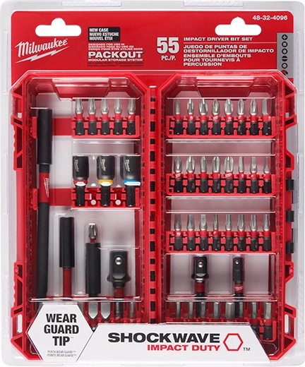 MILWAUKEE SET DE PUNTAS DE IMPACTO SHOCKWAVE DE 55 PIEZAS