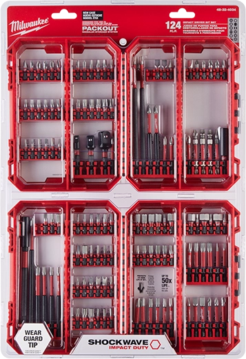 MILWAUKEE SET DE PUNTAS DE IMPACTO SHOCKWAVE DE 124 PIEZAS
