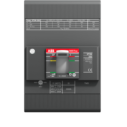 ABB INTERRUPTOR TMAX XT3N DE 250 AMP. 3 POLOS SIN TERMINALES PARA CABLE RELEVADOR TMD