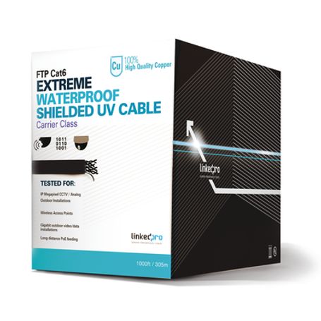 LINKEDPRO BY EPCOM BOBINA DE CABLE DE 305 METROS CAT6+ CALIBRE 23 EXTERIOR BLINDADO TIPO FTP PARA CLIMAS EXTREMOS UL COLOR NEGRO