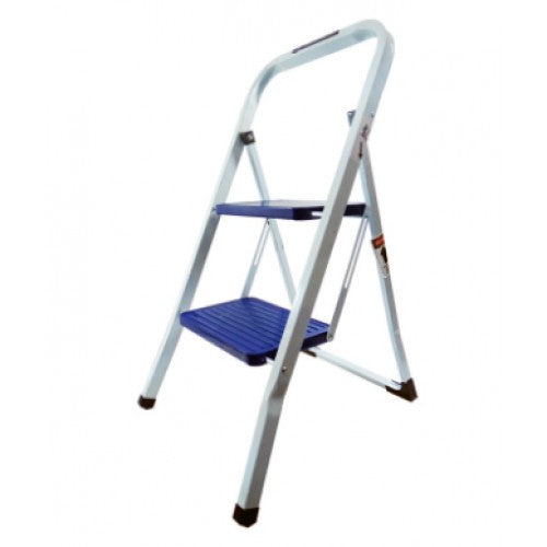 PELDAÑOS ESCALERA DOMESTICA DE ACERO 2 ESC 151 KG DOMESTICO BLANCO-AZUL 0.92M 111208E