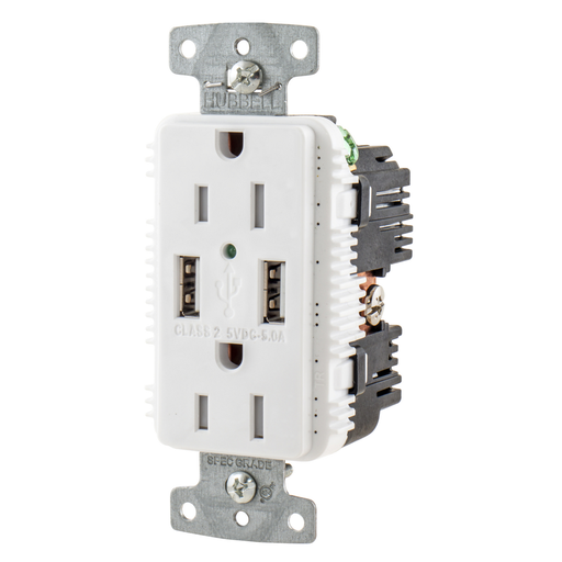 HUBBELL RCPT DUP 15A 125V 3.1A 5V USB PORT A WH