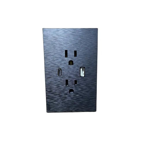 LUCEK PLACA 2 CONTACTOS USB Y USB-C COMPATIBLE USB 5V COLOR NEGRO