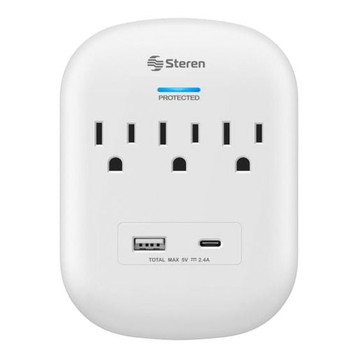 STEREN MULTICONTACTO DE PARED C/SUPRESOR 170J 3 SALIDAS USB/USB C