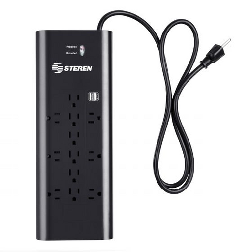 STEREN TIRA DE 12 CONTACTOS CON CARGADOR USB Y SUPRESOR DE PICOS