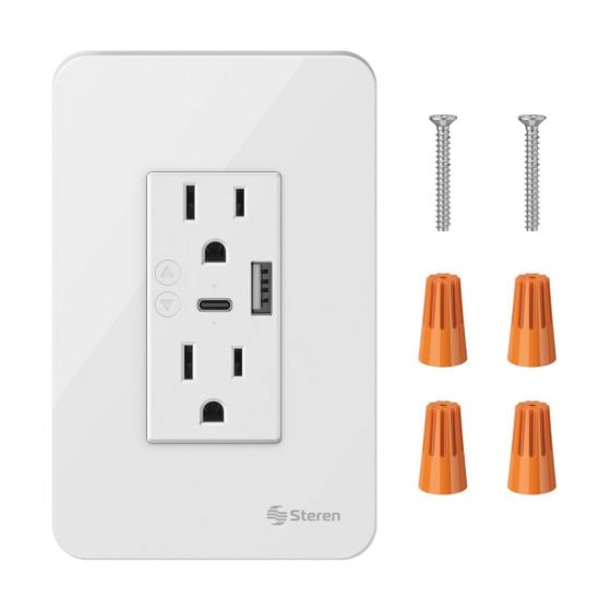 STEREN CONCATO DUPLEX Y CARGADOR USB/USB C C/PLACA