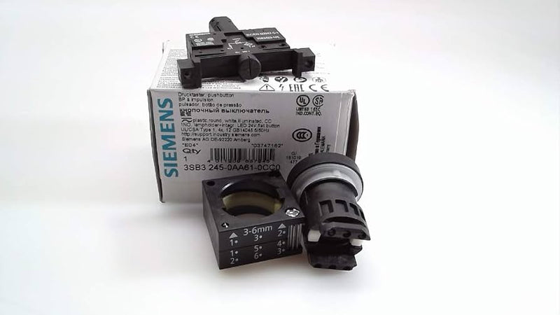 SIEMENS 3SB3 PULSADOR ILUMINADO BLANCO RASANTE 1NA + LED 24VUC RESORTE