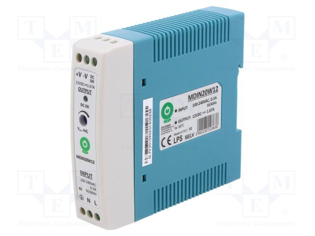 MEANWELL FUENTE DE PODER 100-240VAC/12VDC 1.67A