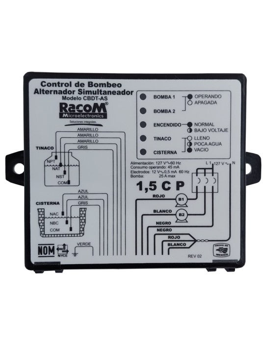 RACOM CONTROL DE BOMBEO DUPLEX TINACO CON CABLES