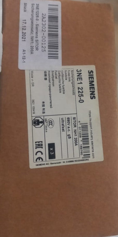 SIEMENS FUSIBLE SITOR 200A 690V SIZE 000