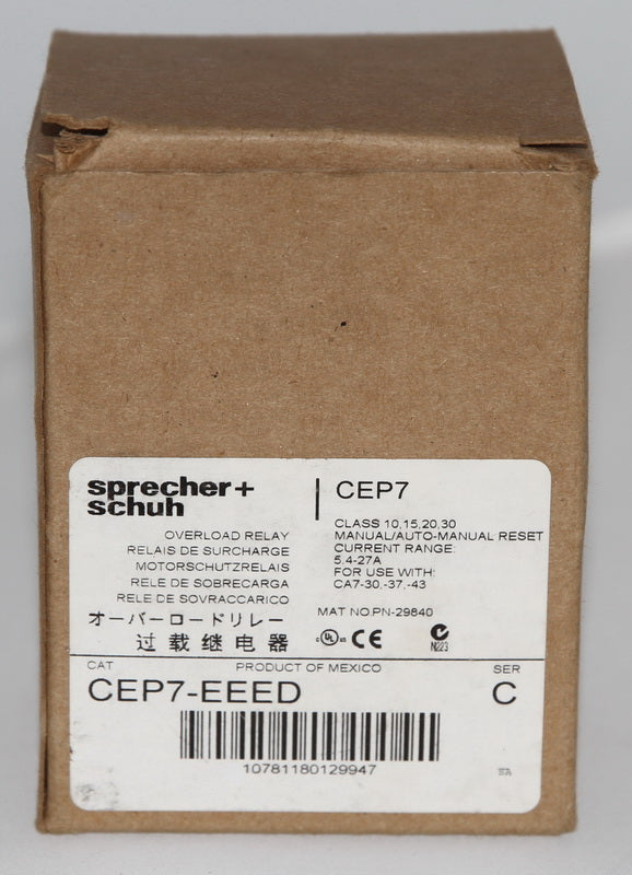 SPRECHER SCHUH OVERLOAD RELAY 5.4-27A CEP7-EEED