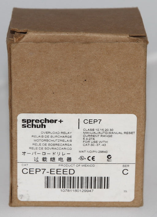 SPRECHER SCHUH OVERLOAD RELAY 5.4-27A CEP7-EEED