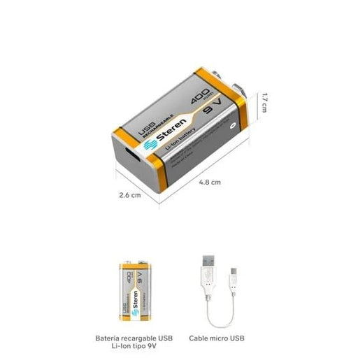 STEREN PILA LI-ION RECARGABLE USB 9V