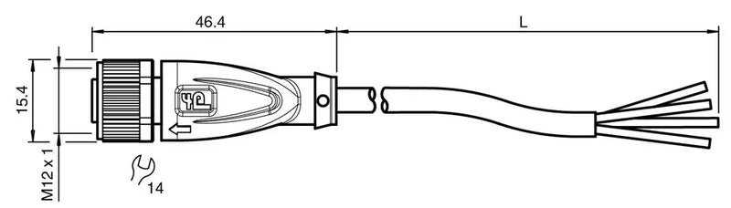 PEPPERL CABLE 2 MTS CON CONECTOR HEMBRA RECTO M12 4P V1-G-BK2M-PU