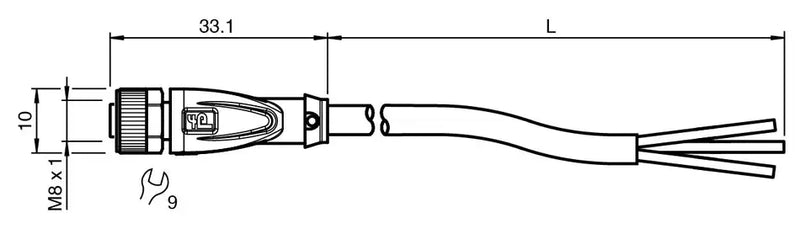 PEPPERL CABLE 2 MTS CON CONECTOR RECTO M8 3P V3-GM-BK2M-PUR-U
