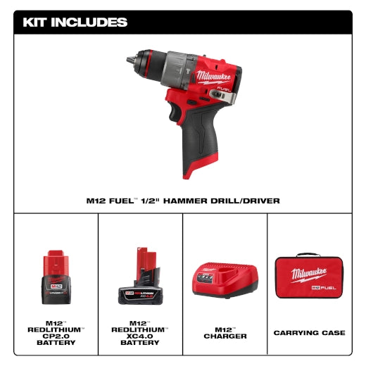 MILWAUKEE KIT DE MARTILLO PERFORADOR M12 DE 1/2"