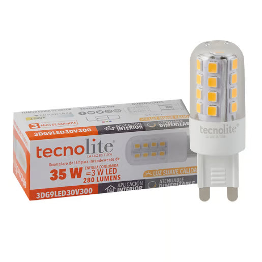 TECNOLITE FOCO CACAHUATE 3W ATENUABLE 3000K G9 127V