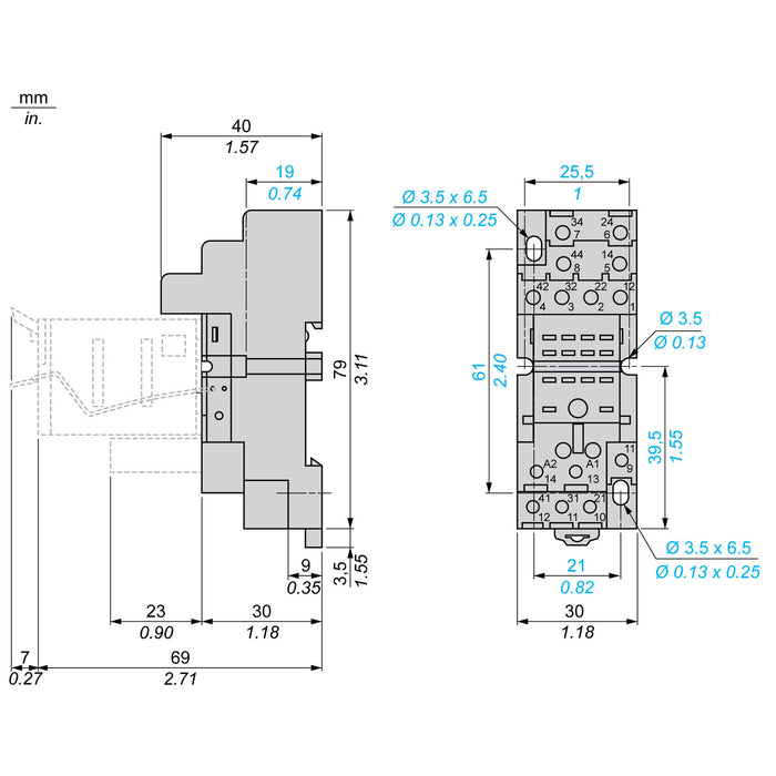 TELEMEC SIMPLE SOCKET MIXEDTERMINATIONS 4CO SCREW