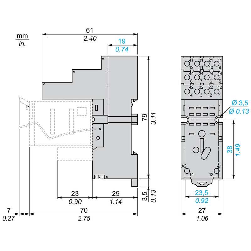 TELEMEC LOGIC STYLE SOCKET SEPARATEDTERMINATIONS 4