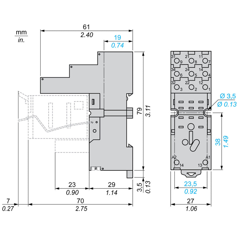 TELEMEC LOGIC STYLE SOCKET SEPARATEDTERMINATIONS 3