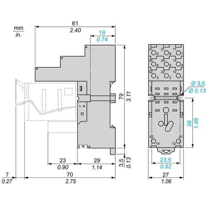 TELEMEC LOGIC STYLE SOCKET SEPARATEDTERMINATIONS 3