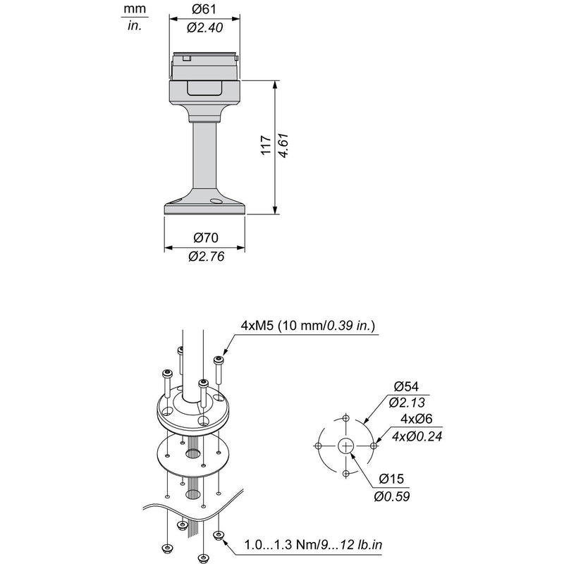 TELEMEC FIXING UNIT - PLATE WITH 100MM POLE - BLACK