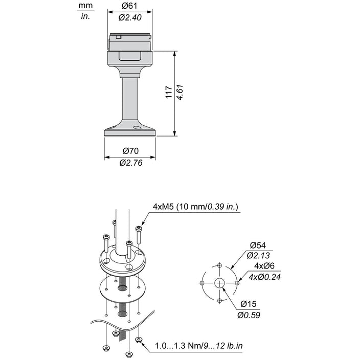 TELEMEC FIXING UNIT - PLATE WITH 100MM POLE - BLACK