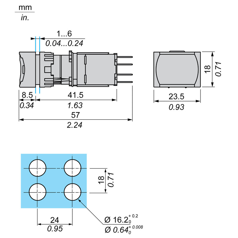 TELEMEC BOTON ILUM VERDE RECT 1NA+LED 24V CA/CD -COMP PLAST