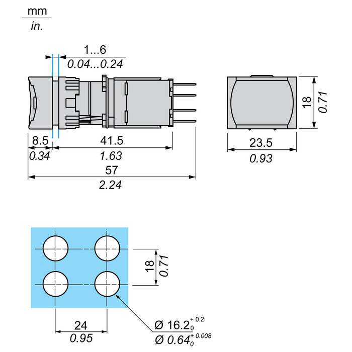 TELEMEC BOTON ILUM VERDE RECT 1NA+LED 24V CA/CD -COMP PLAST
