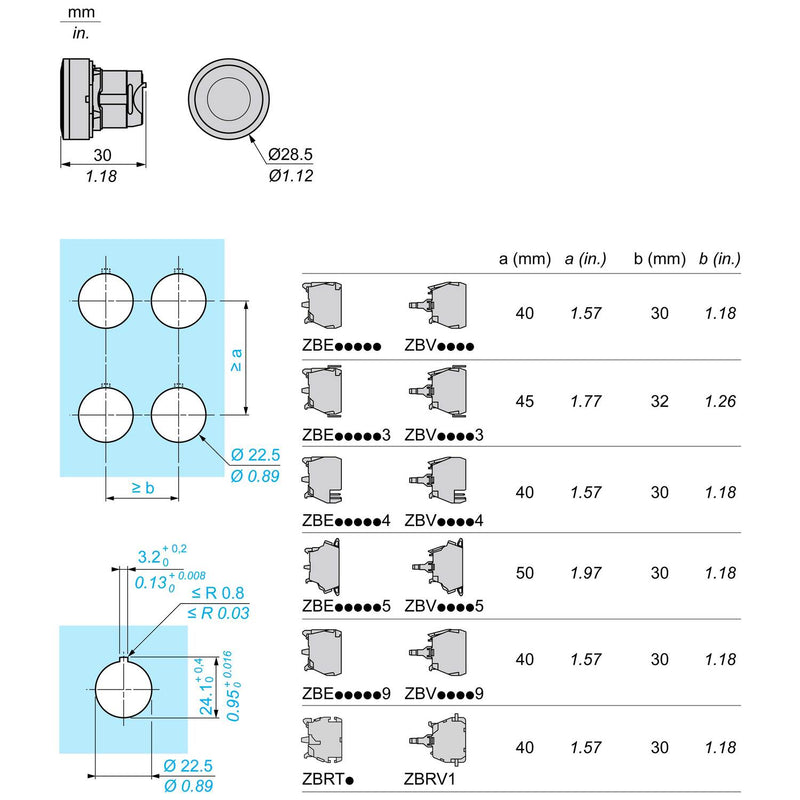 TELEMEC CABEZA BOTON ILUM AZUL P/LED