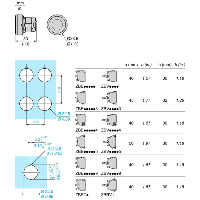 TELEMEC CABEZA BOTON ILUM AZUL P/LED