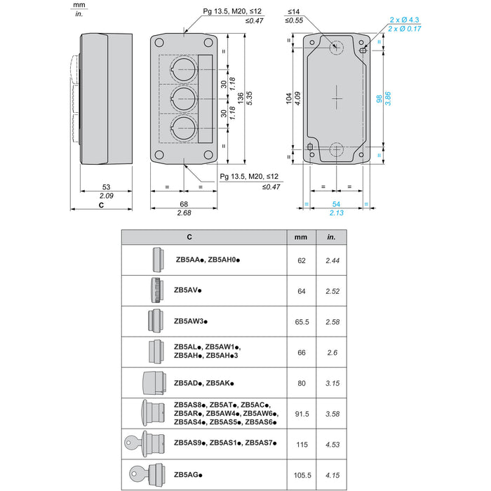 TELEMEC BOTONERA GRIS C/3 BOTONES NA+NC