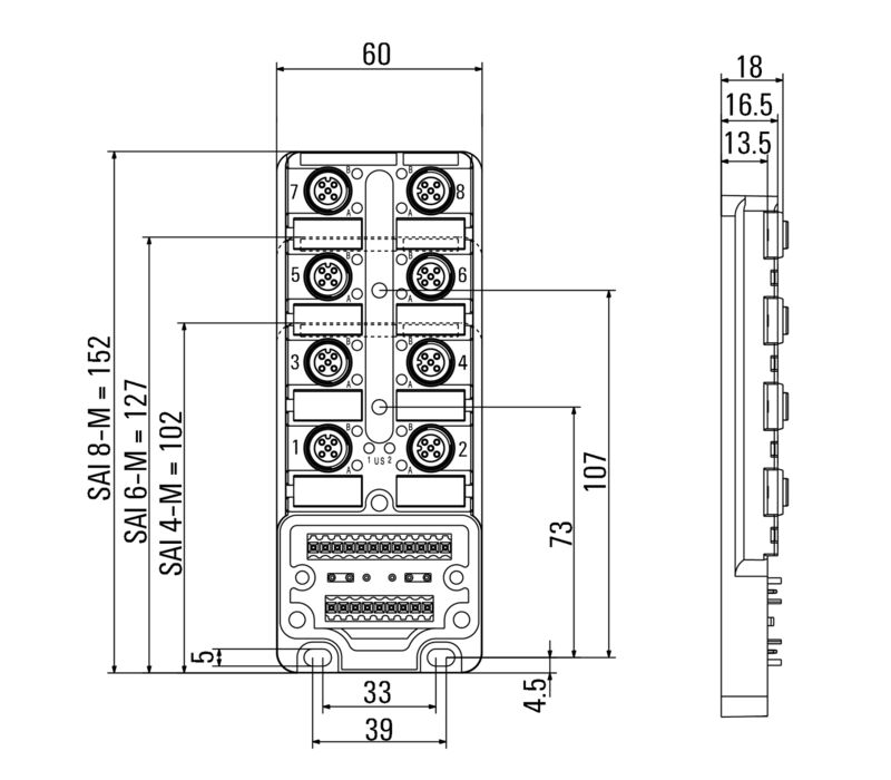 WEIDMULLER DISTRIBUIDOR PAS P/SENSORES SAI-8-M 5P M12 UT